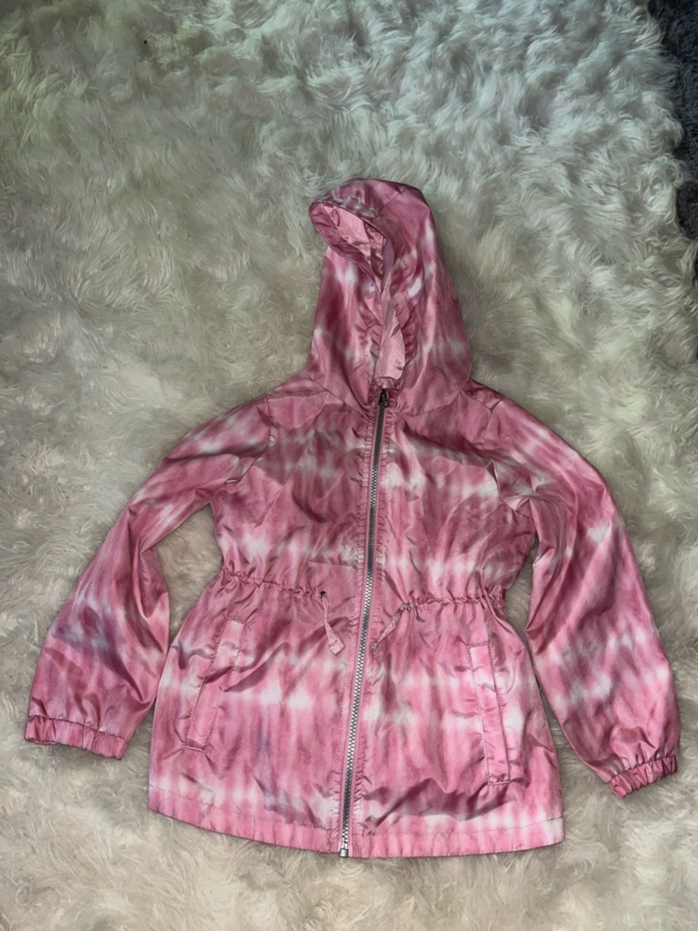 Jessica Simpson Pink & White Tie-Dye Hooded Kids Raincoat